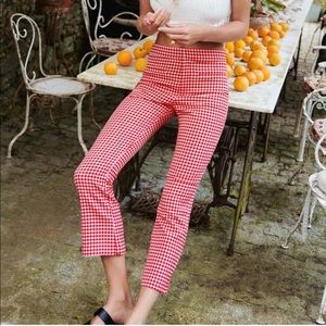 ZARA Red & White Gingham Mini Flared Ankle Pants NWT